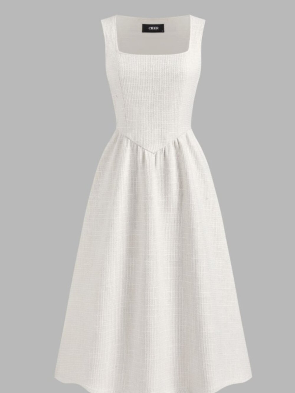 Cider Tweed Square Neck Ruffle Midi Dress